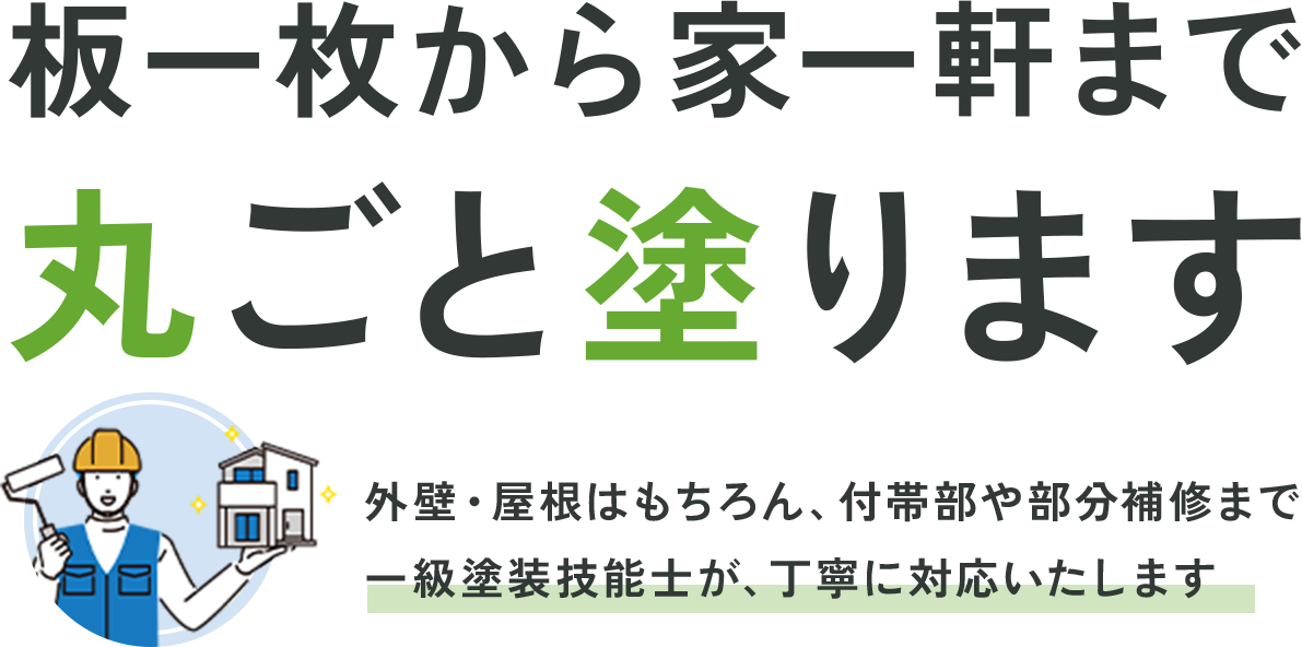 外壁・屋根はもちろん、付帯部や部分補修まで 一級塗装技能士が、丁寧に対応いたします
